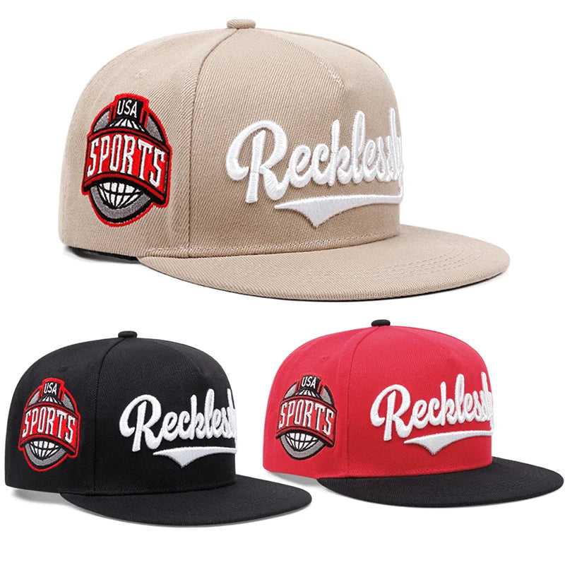 Men's Fashion RECKLESSLY Embroidered Hat Snapback Caps Unisex Sunshade Hat Women Adjustable