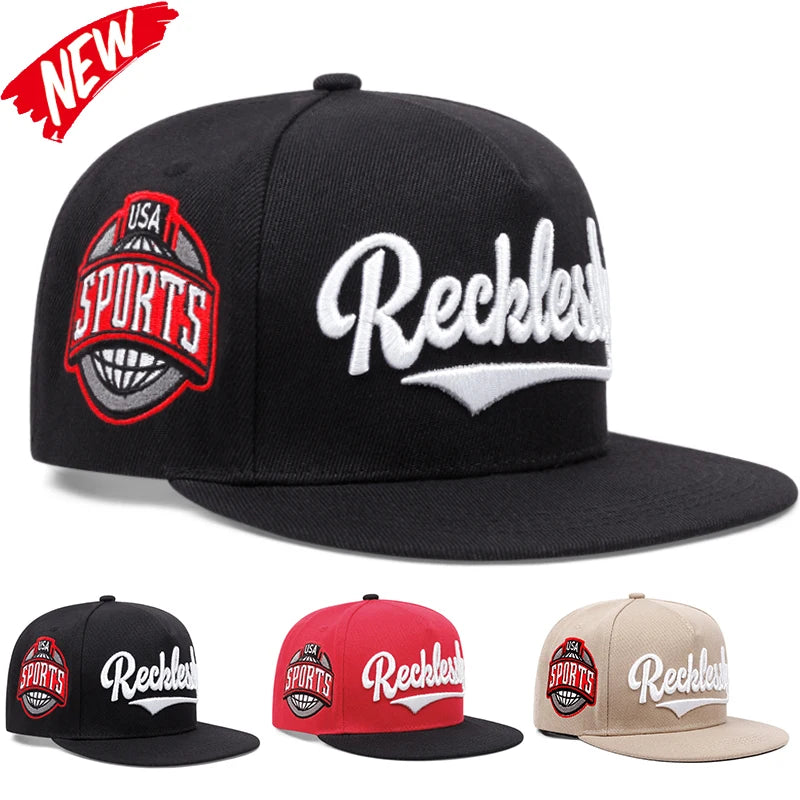 Men's Fashion RECKLESSLY Embroidered Hat Snapback Caps Unisex Sunshade Hat Women Adjustable