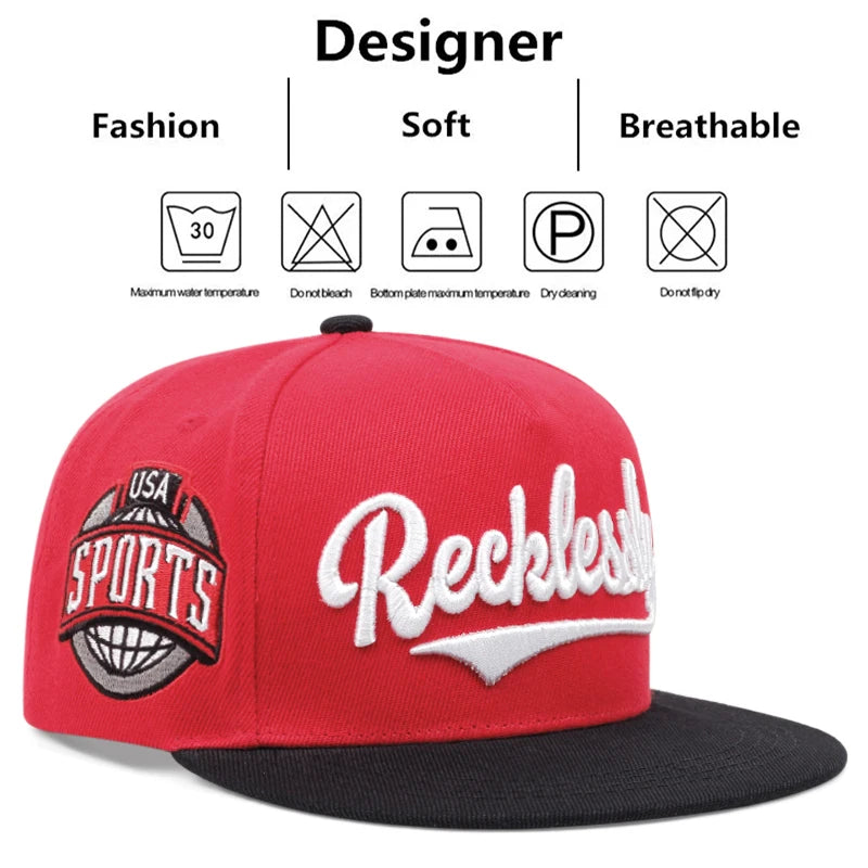 Men's Fashion RECKLESSLY Embroidered Hat Snapback Caps Unisex Sunshade Hat Women Adjustable