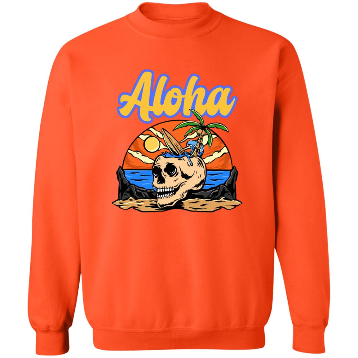 Aloha Surfer Sweatshirt, Beach Lover Hawaii Aloha Sweatshirt, Beach Skull Palm Trees Surfboard Sweatshirt