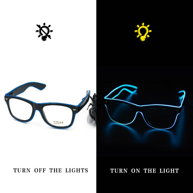 LED Neon Glowing Sunglasses Luminous Novelty Party Bright Light Sunglasses