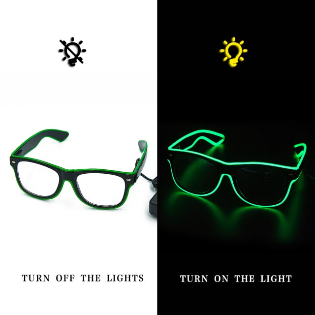 LED Neon Glowing Sunglasses Luminous Novelty Party Bright Light Sunglasses