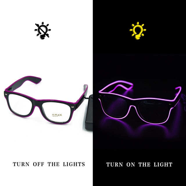 LED Neon Glowing Sunglasses Luminous Novelty Party Bright Light Sunglasses