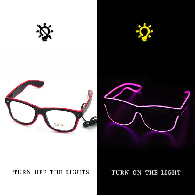 LED Neon Glowing Sunglasses Luminous Novelty Party Bright Light Sunglasses
