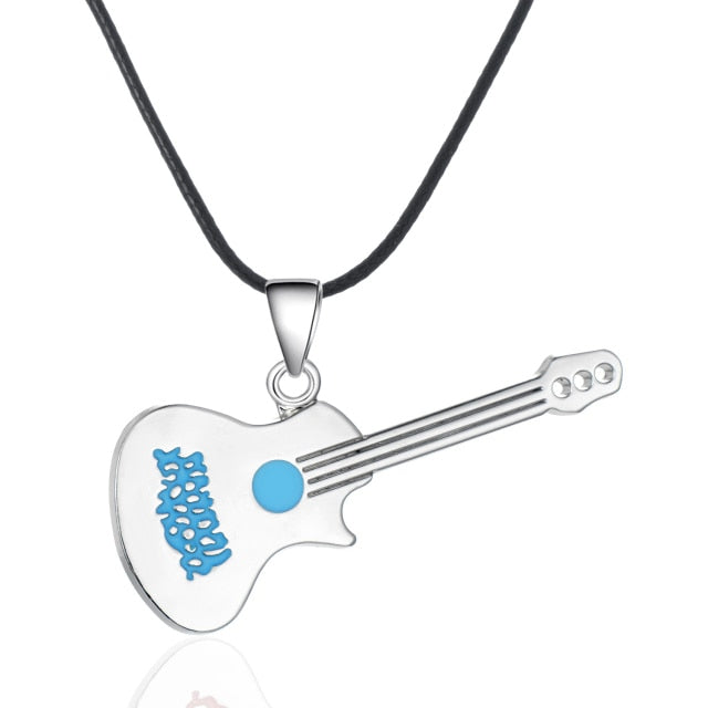 Stainless Steel Guitar Pendant Necklace Music Lover Leather chain Necklace
