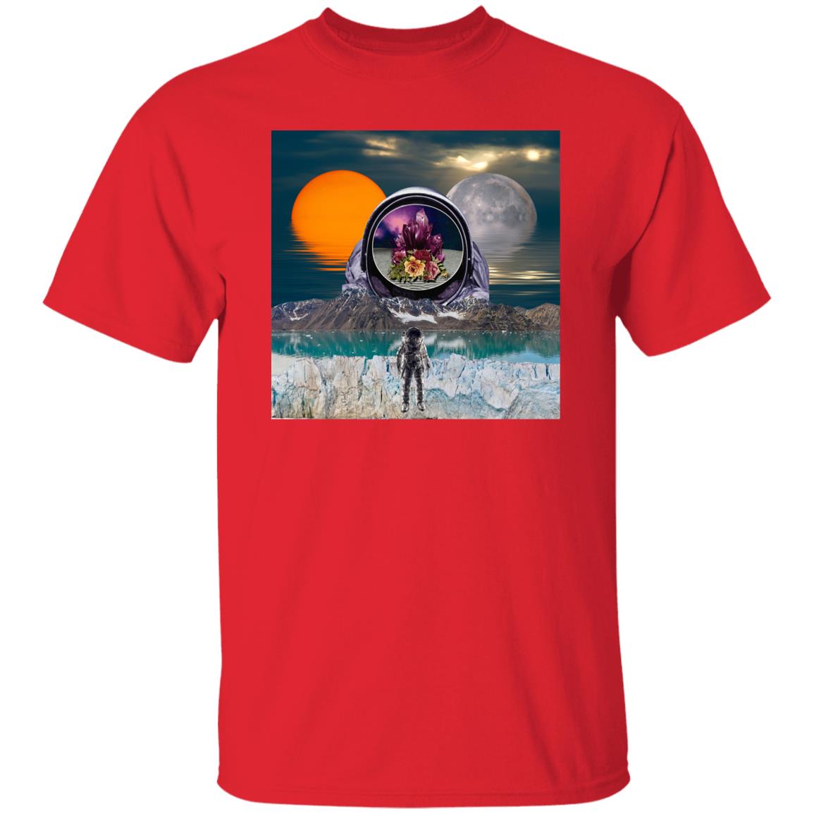 Surreal Landscape Astronaut Collage Print Tshirt, Trippy Sci-Fi Collage Tshirt