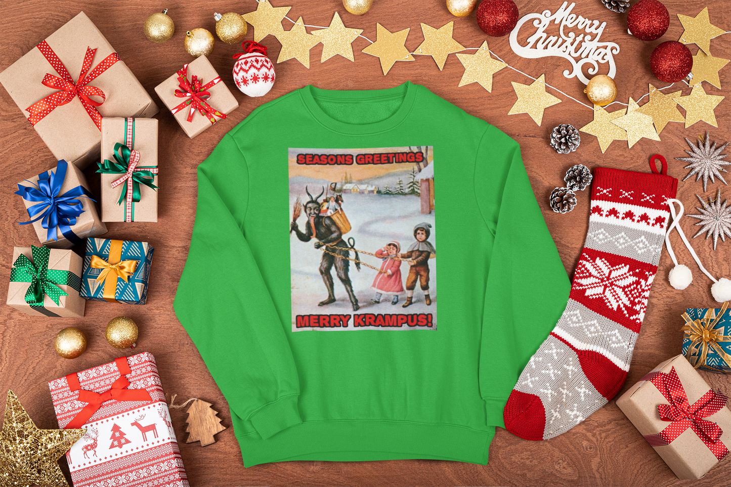 Evil Christmas Horror Sweatshirt, Krampus Shirt, Seasons Greetings, Merry Krampus Holiday Sweatshirt
