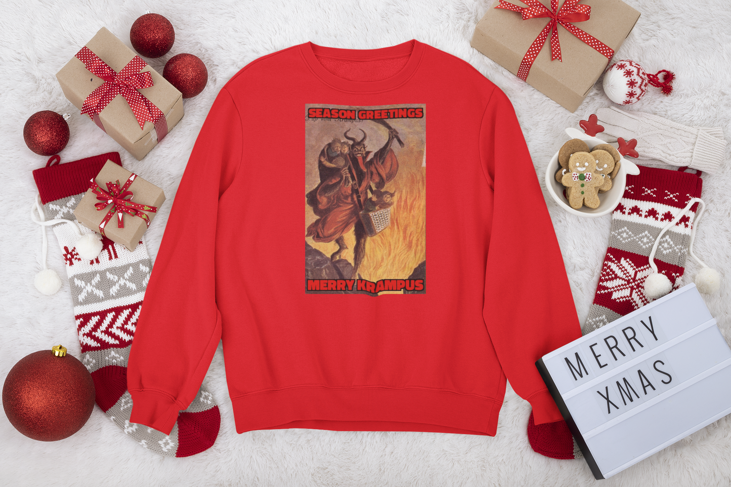 Merry Krampus Season Greetings Sweatshirt, Christmas Horror Shirt, Horror Fan Christmas Gift, Krampus Sweatshirt