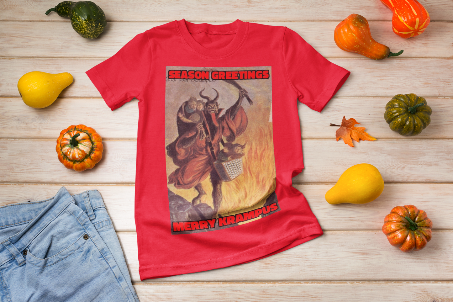 Seasons Greetings Merry Krampus Christmas Devil Short Sleeve Tee