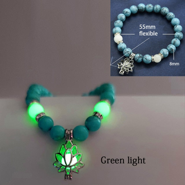 Glow in the Dark Natural Stone Yoga Healing Bracelet Luminous Lotus Buddhism Prayer Bead Bracelet