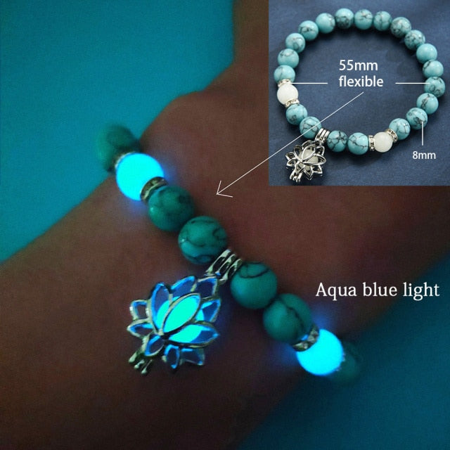 Glow in the Dark Natural Stone Yoga Healing Bracelet Luminous Lotus Buddhism Prayer Bead Bracelet