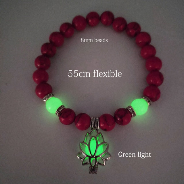 Glow in the Dark Natural Stone Yoga Healing Bracelet Luminous Lotus Buddhism Prayer Bead Bracelet