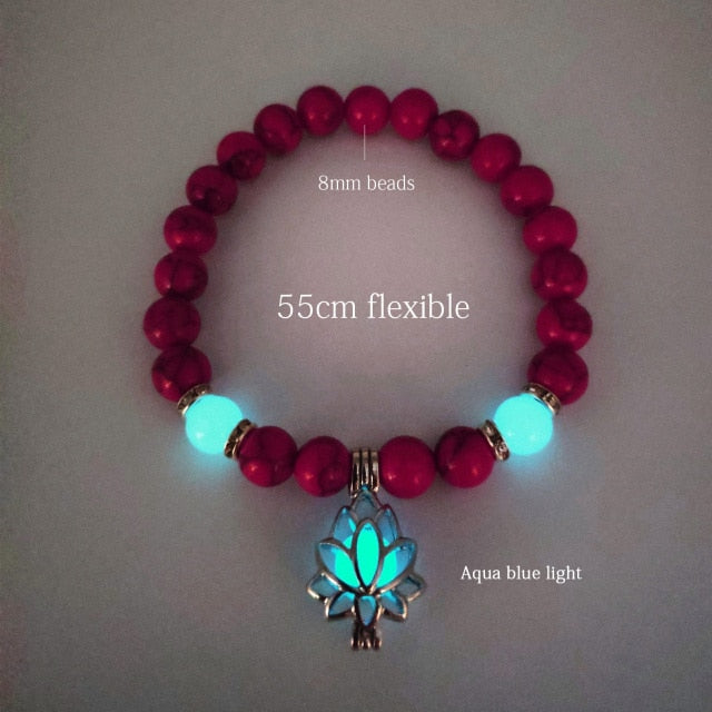 Glow in the Dark Natural Stone Yoga Healing Bracelet Luminous Lotus Buddhism Prayer Bead Bracelet