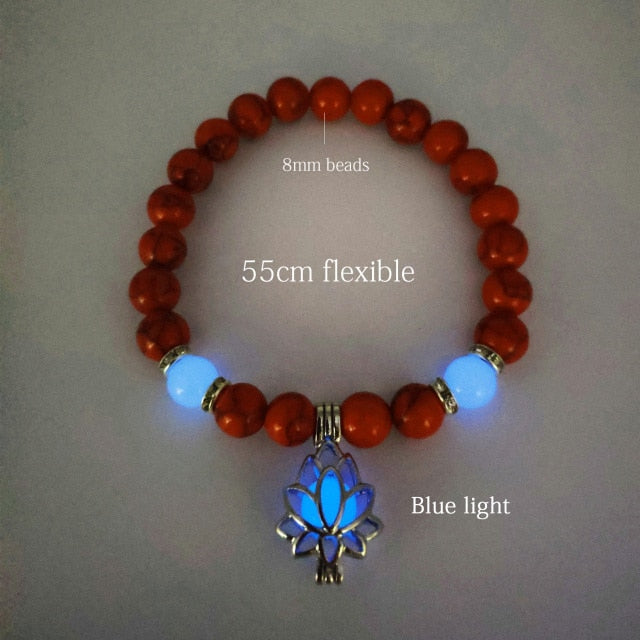 Glow in the Dark Natural Stone Yoga Healing Bracelet Luminous Lotus Buddhism Prayer Bead Bracelet