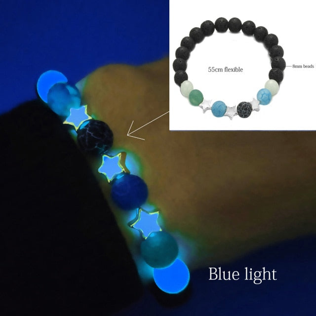 Glow in the Dark Natural Stone Yoga Healing Bracelet Luminous Lotus Buddhism Prayer Bead Bracelet