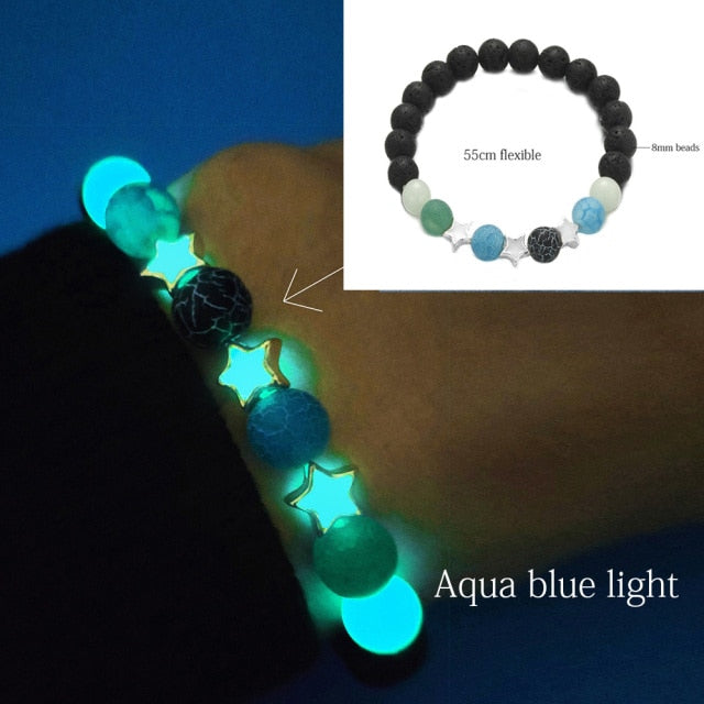 Glow in the Dark Natural Stone Yoga Healing Bracelet Luminous Lotus Buddhism Prayer Bead Bracelet