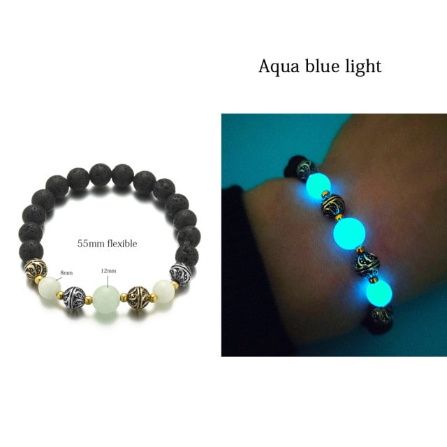 Glow in the Dark Natural Stone Yoga Healing Bracelet Luminous Lotus Buddhism Prayer Bead Bracelet