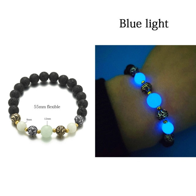 Glow in the Dark Natural Stone Yoga Healing Bracelet Luminous Lotus Buddhism Prayer Bead Bracelet