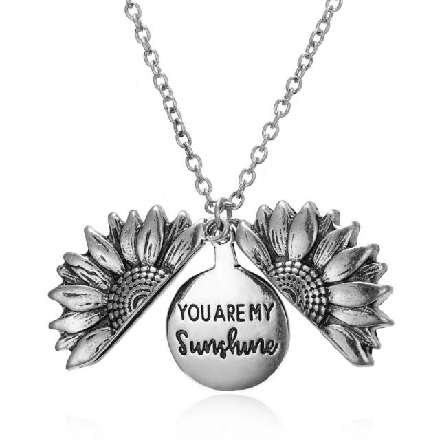 Sweet Sunflower Open Locket Engraved Flower You Are My Sunshine Pendant Locket Necklace