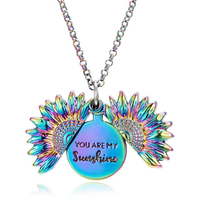 Sweet Sunflower Open Locket Engraved Flower You Are My Sunshine Pendant Locket Necklace