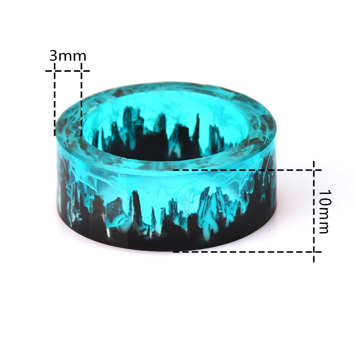 Blue Resin Nature Lover Tiny Landscape Wooded Magic Mountain Finger Ring