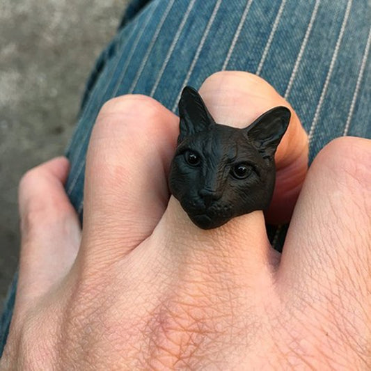 New Cute Adjustable Big Head Cat Ring Adorable Animal Kitty Ring